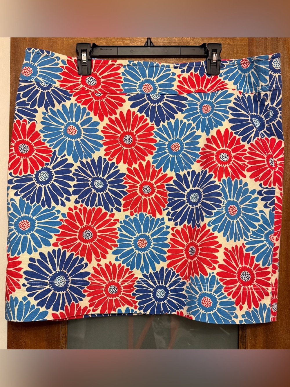 Talbots Women’s Red White Blue Floral Daisy Lined Patriotic Y2K Pencil Skirt